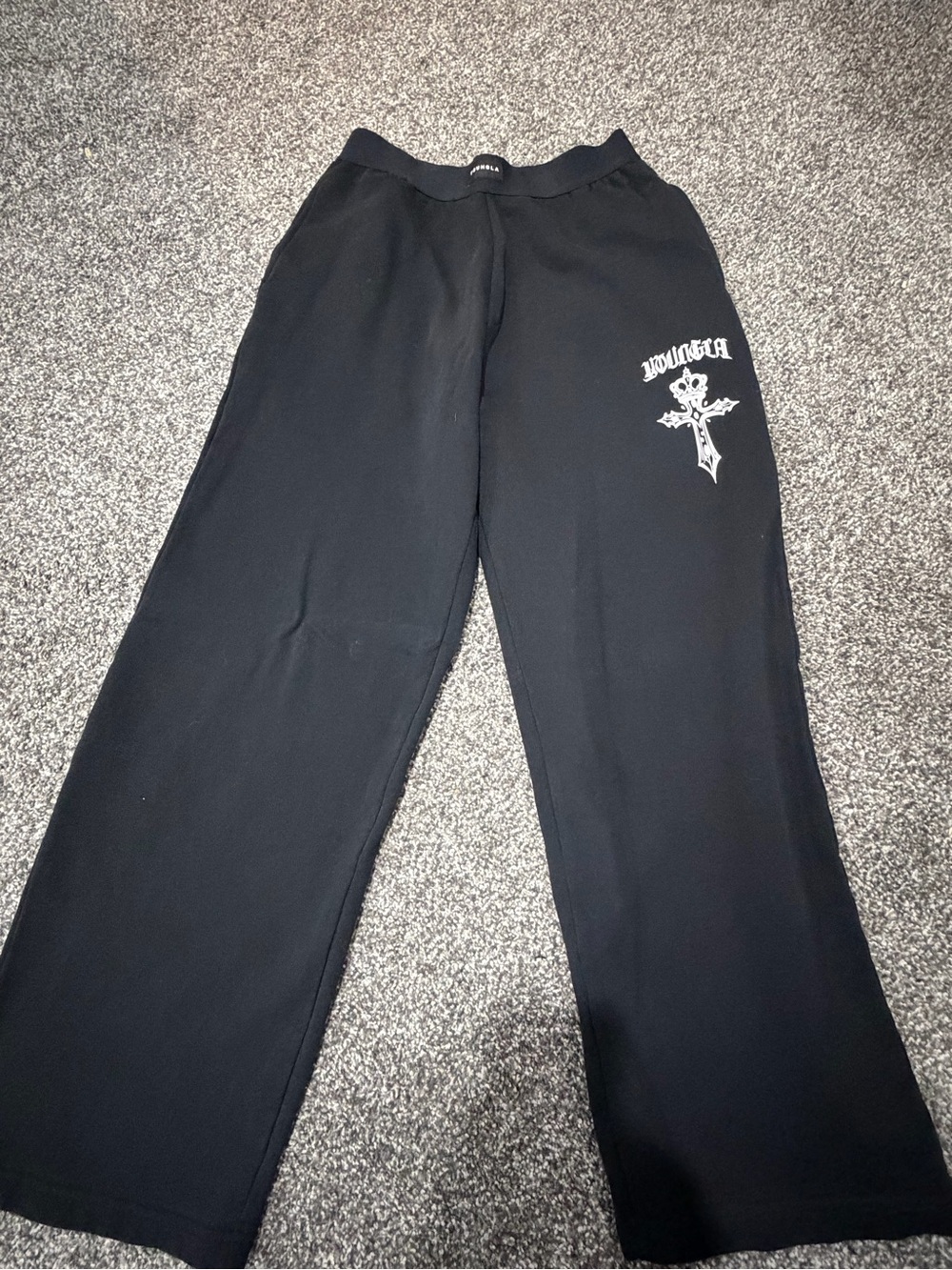 YoungLA Black Sweatpants with White Cross Graphic